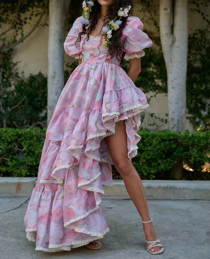 Robe de bal de princesse bustier à volants en satin long, robe de soirée C8117