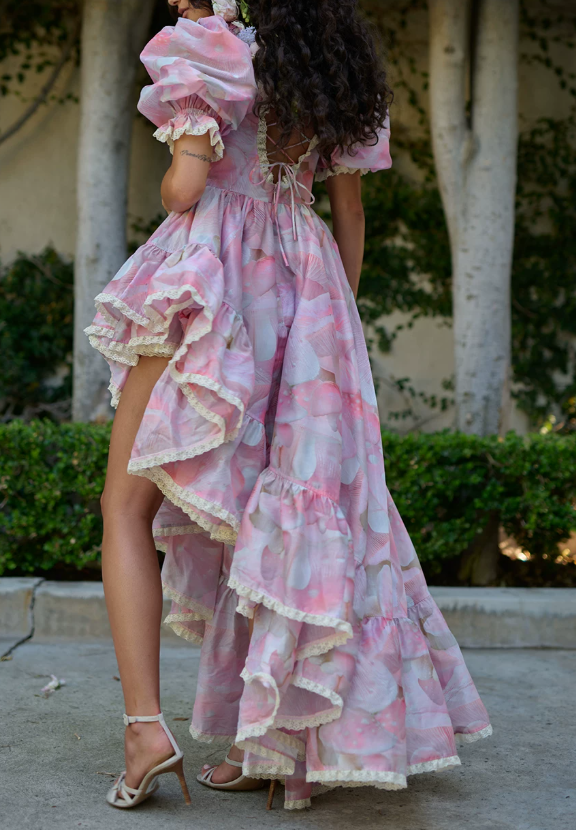 Robe de bal de princesse bustier à volants en satin long, robe de soirée C8117