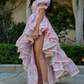 Robe de bal de princesse bustier à volants en satin long, robe de soirée C8117