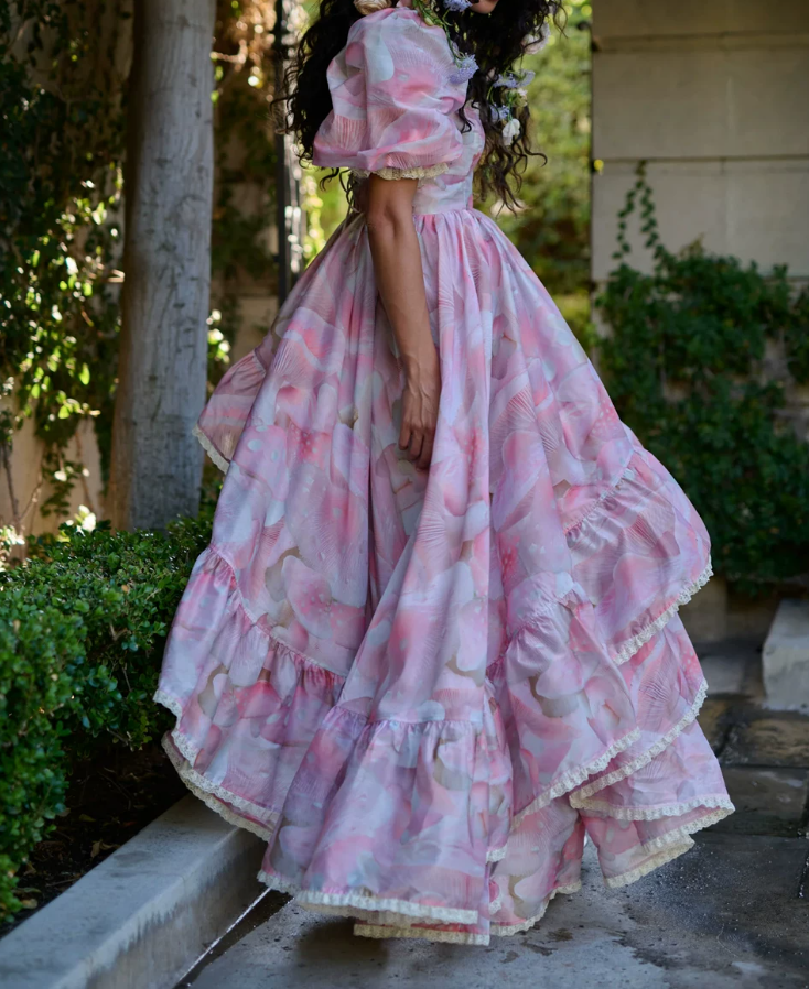 Robe de bal de princesse bustier à volants en satin long, robe de soirée C8117