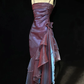Vintage High Low Straps Grape Ruffles Prom Dresses D061