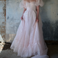 Sweet Spaghetti Strap Prom Dress With Short Sleeve Train Pink Sequins A-Line Evening Dress D0623