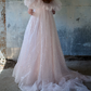Sweet Spaghetti Strap Prom Dress With Short Sleeve Train Pink Sequins A-Line Evening Dress D0623