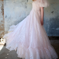 Sweet Spaghetti Strap Prom Dress With Short Sleeve Train Pink Sequins A-Line Evening Dress D0623