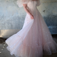 Sweet Spaghetti Strap Prom Dress With Short Sleeve Train Pink Sequins A-Line Evening Dress D0623
