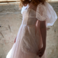 Sweet Spaghetti Strap Prom Dress With Short Sleeve Train Pink Sequins A-Line Evening Dress D0623