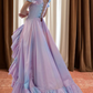 Robe de bal de princesse bustier à volants en satin long, robe de soirée C8117