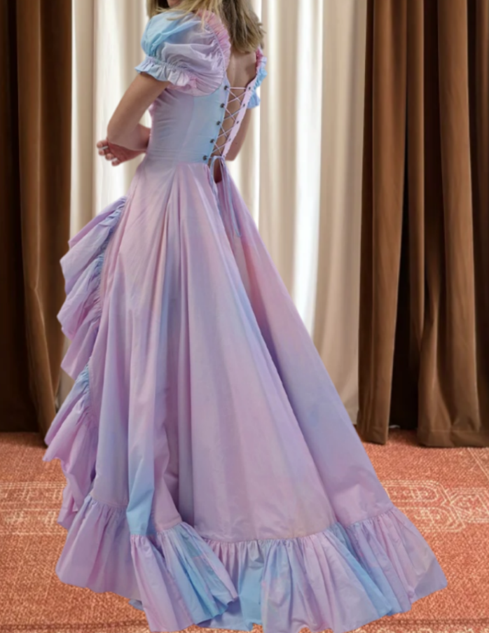Robe de bal de princesse bustier à volants en satin long, robe de soirée C8117
