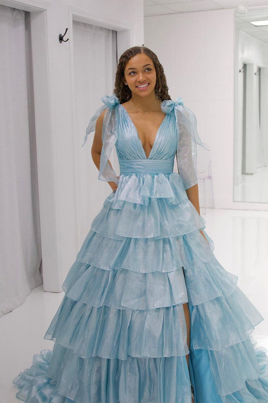 Robe de bal de princesse bustier à volants en satin long, robe de soirée C8117