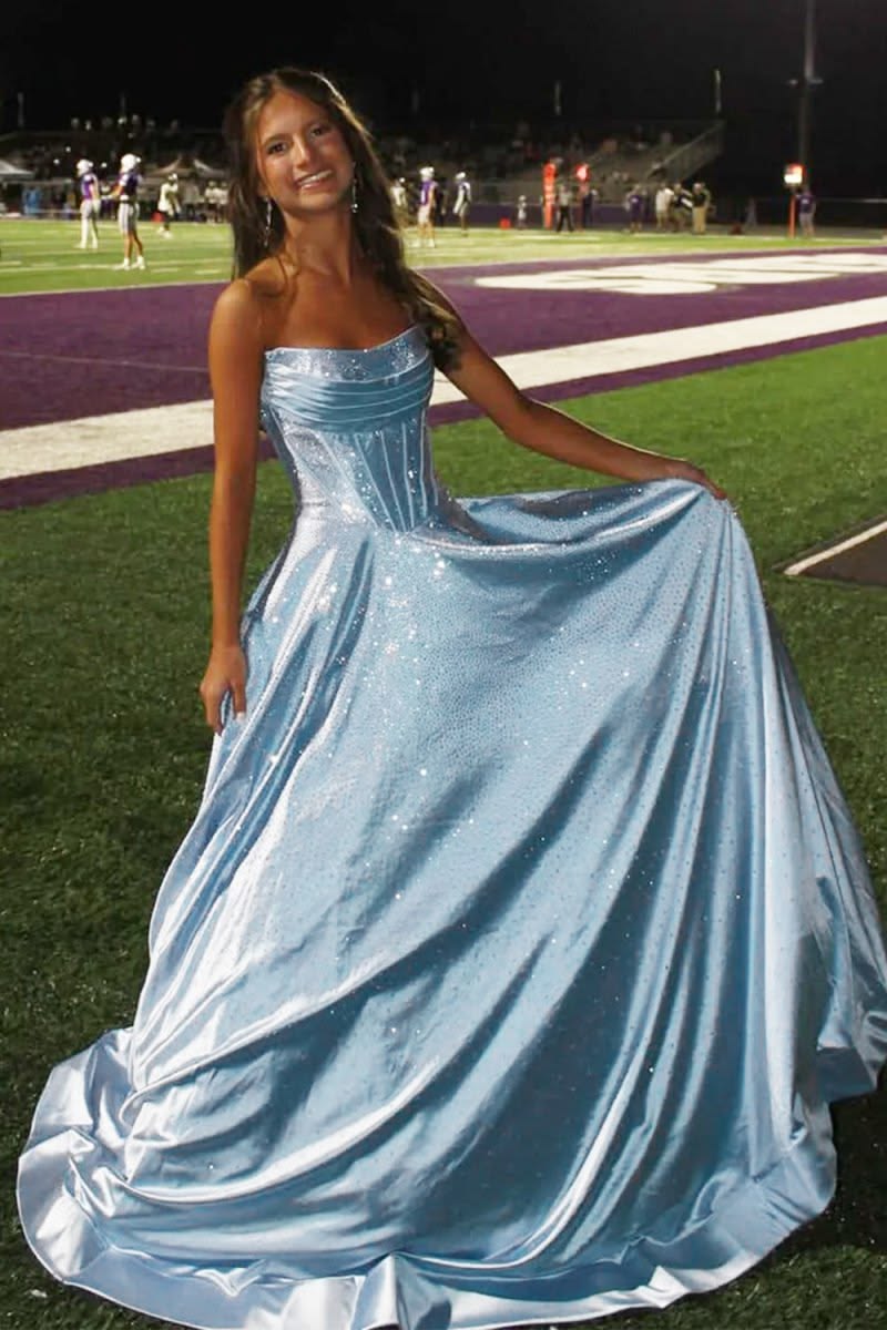 Robe de bal de princesse bustier à volants en satin long, robe de soirée C8117