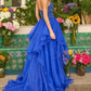 Robe de bal de princesse bustier à volants en satin long, robe de soirée C8117