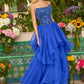 Robe de bal de princesse bustier à volants en satin long, robe de soirée C8117