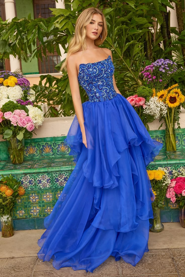 Robe de bal de princesse bustier à volants en satin long, robe de soirée C8117