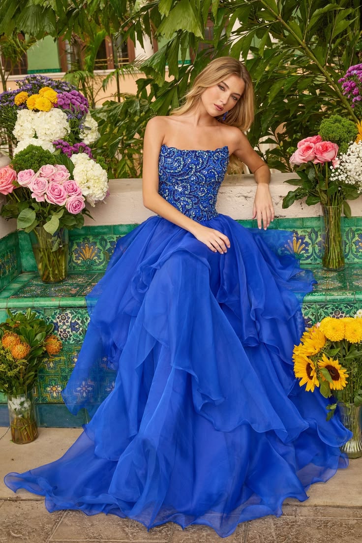 Robe de bal de princesse bustier à volants en satin long, robe de soirée C8117