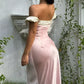 Robe de bal de princesse bustier à volants en satin long, robe de soirée C8117