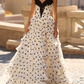 Classical Strapless Ruffles Prom Dress White Polka Dots Slit A-Line Evening Dress D0636
