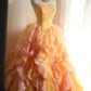 Alluring Strapless Ruffles Prom Dress Orange Beading A-Line Evening Dress D0642