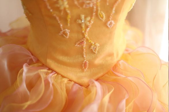Alluring Strapless Ruffles Prom Dress Orange Beading A-Line Evening Dress D0642