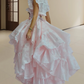 Robe de bal de princesse bustier à volants en satin long, robe de soirée C8117