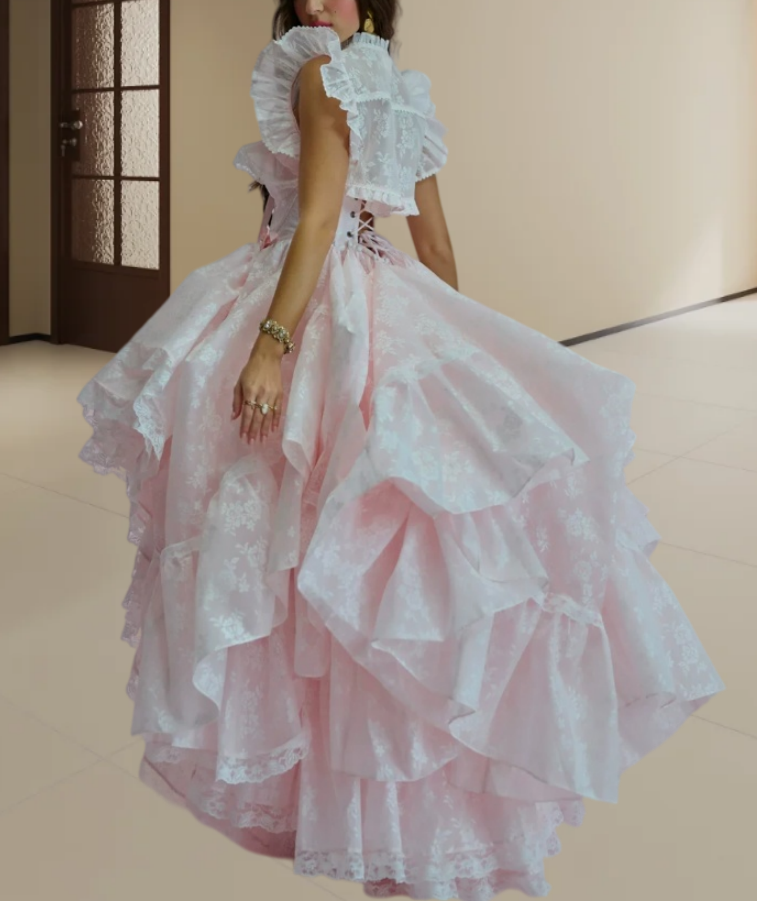 Robe de bal de princesse bustier à volants en satin long, robe de soirée C8117