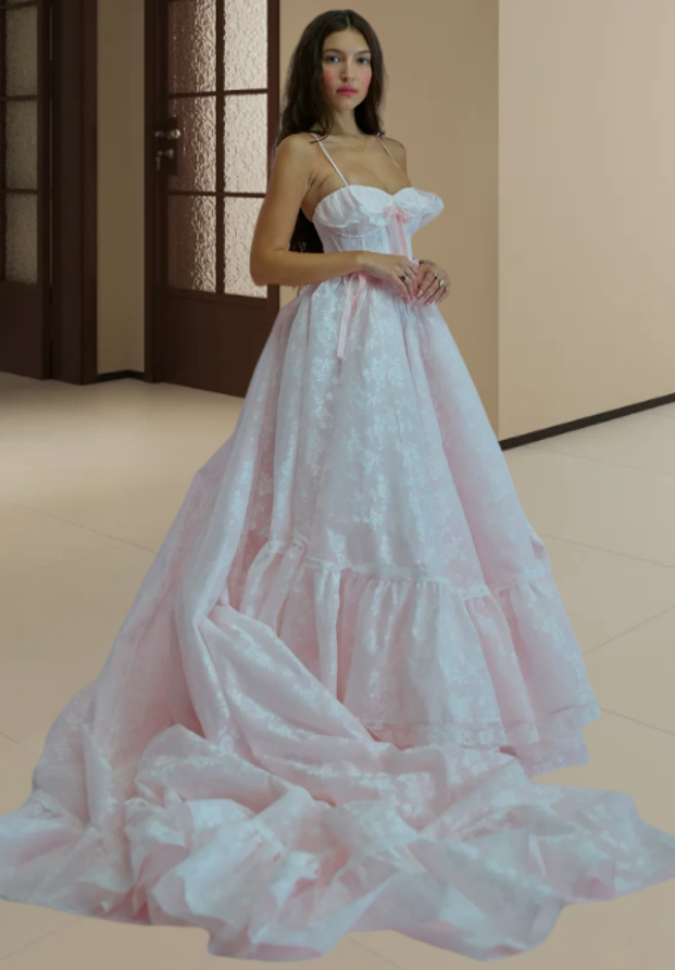 Robe de bal de princesse bustier à volants en satin long, robe de soirée C8117