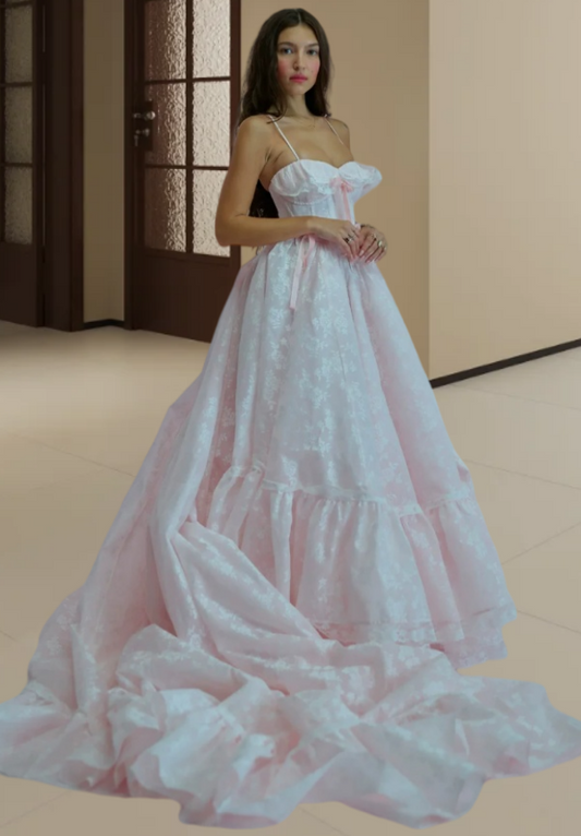Robe de bal de princesse bustier à volants en satin long, robe de soirée C8117