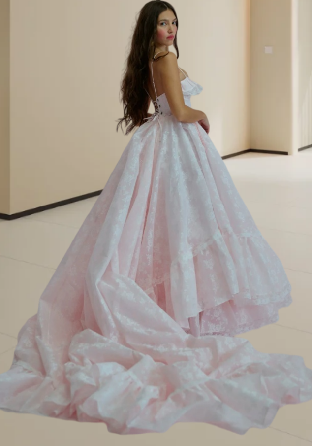 Robe de bal de princesse bustier à volants en satin long, robe de soirée C8117
