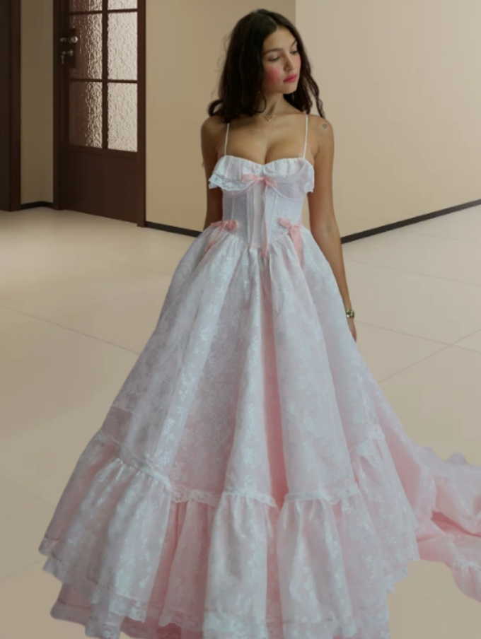 Robe de bal de princesse bustier à volants en satin long, robe de soirée C8117