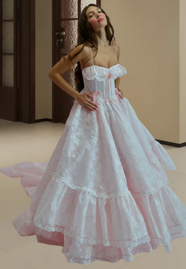 Robe de bal de princesse bustier à volants en satin long, robe de soirée C8117