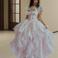 Robe de bal de princesse bustier à volants en satin long, robe de soirée C8117