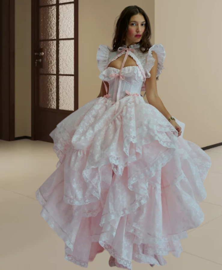 Robe de bal de princesse bustier à volants en satin long, robe de soirée C8117