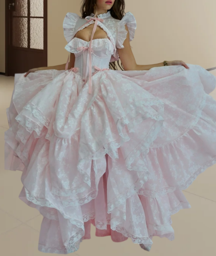 Robe de bal de princesse bustier à volants en satin long, robe de soirée C8117