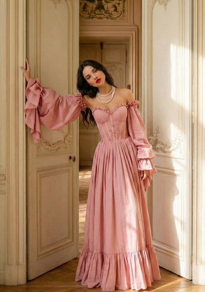 Robe de bal de princesse bustier à volants en satin long, robe de soirée C8117
