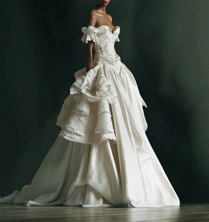 Superbe robe de mariée sirène bustier en satin et tulle, longue et en dentelle, C4563