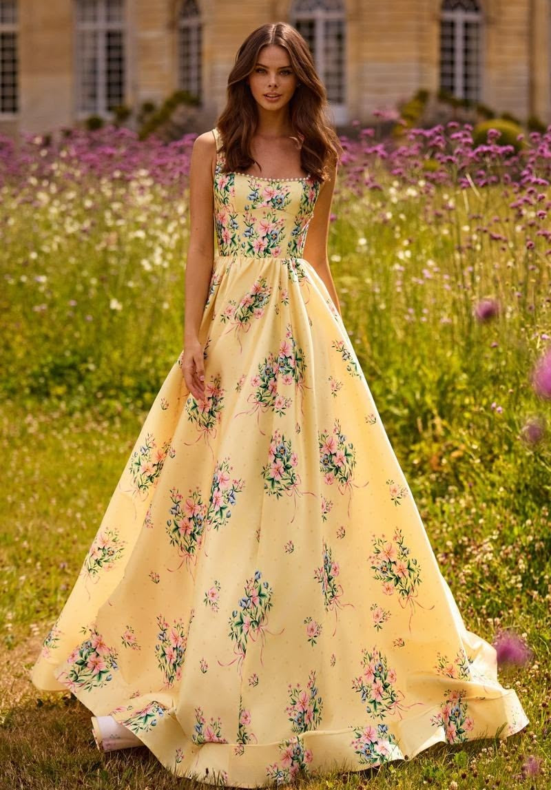 Robe de bal de princesse bustier à volants en satin long, robe de soirée C8117