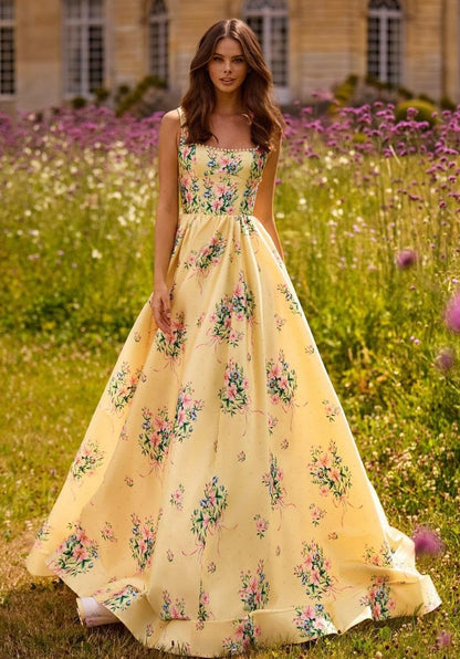 Robe de bal de princesse bustier à volants en satin long, robe de soirée C8117