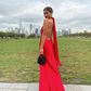 Sexy Mermaid Halter Long Red Backless Prom Dresses D065