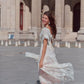 Robe de bal de princesse bustier à volants en satin long, robe de soirée C8117
