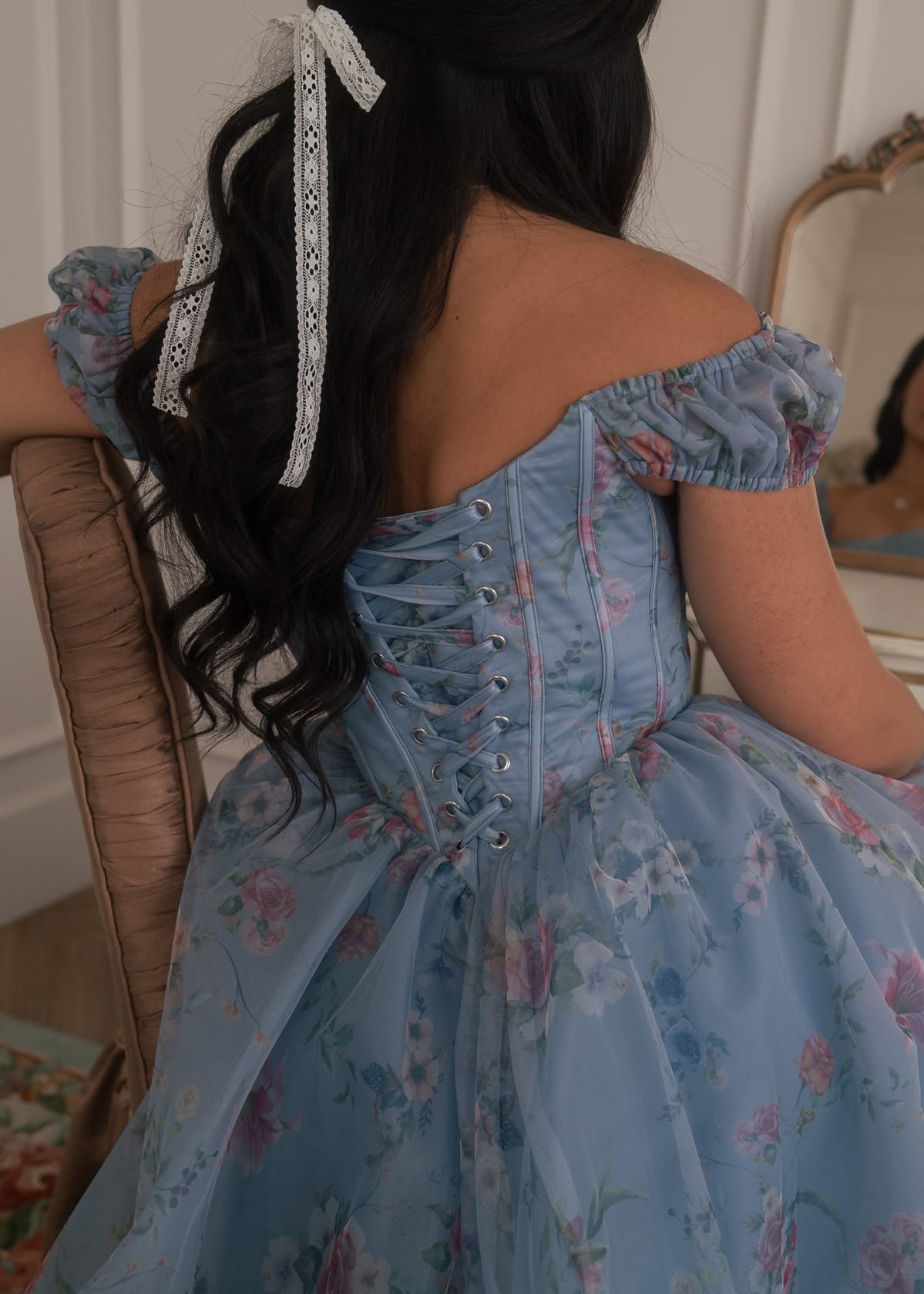 Robe de bal de princesse bustier à volants en satin long, robe de soirée C8117