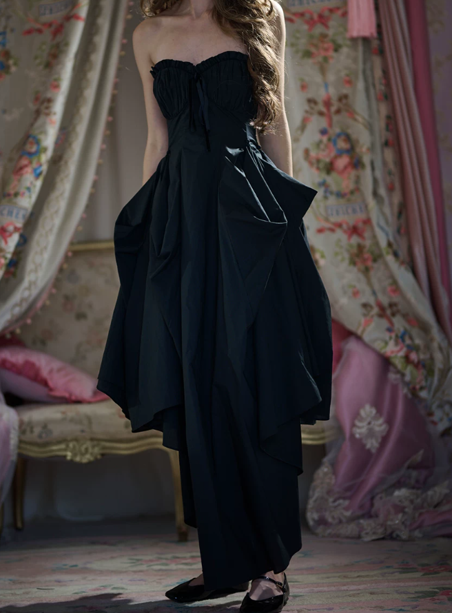 Robe de bal de princesse bustier à volants en satin long, robe de soirée C8117