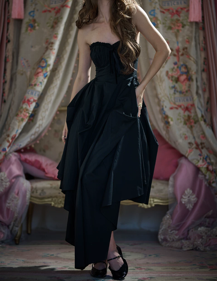 Robe de bal de princesse bustier à volants en satin long, robe de soirée C8117