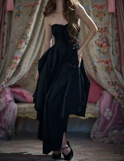 Robe de bal de princesse bustier à volants en satin long, robe de soirée C8117