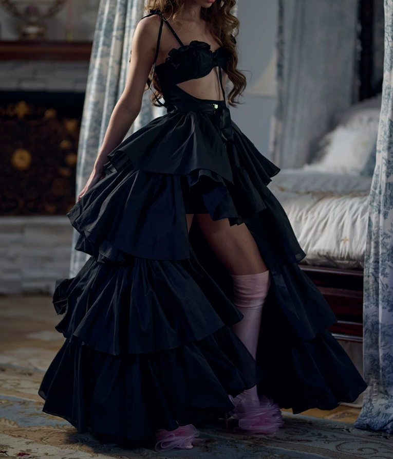 Robe de bal de princesse bustier à volants en satin long, robe de soirée C8117