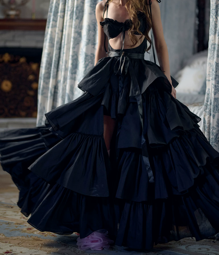 Robe de bal de princesse bustier à volants en satin long, robe de soirée C8117