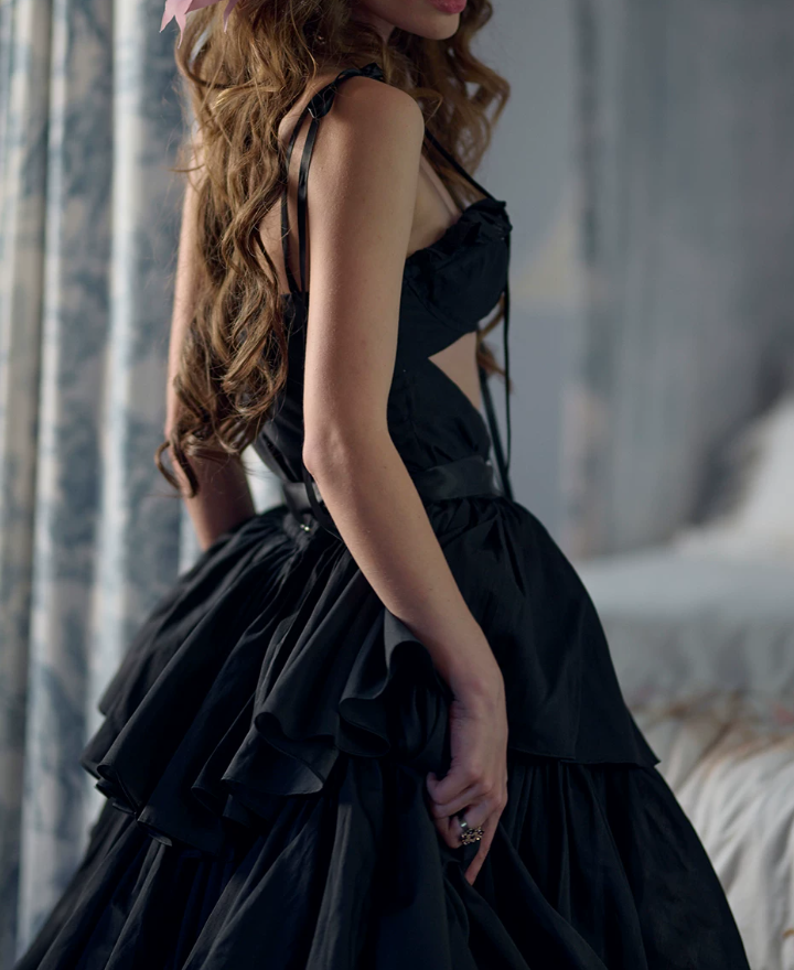 Robe de bal de princesse bustier à volants en satin long, robe de soirée C8117