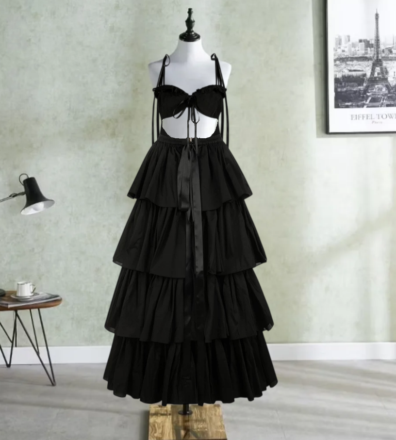 Robe de bal de princesse bustier à volants en satin long, robe de soirée C8117