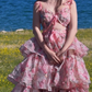 Robe de bal de princesse bustier à volants en satin long, robe de soirée C8117