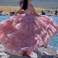 Robe de bal de princesse bustier à volants en satin long, robe de soirée C8117