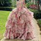Robe de bal de princesse bustier à volants en satin long, robe de soirée C8117