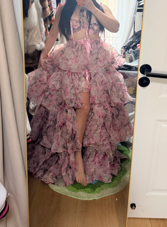 Robe de bal de princesse bustier à volants en satin long, robe de soirée C8117